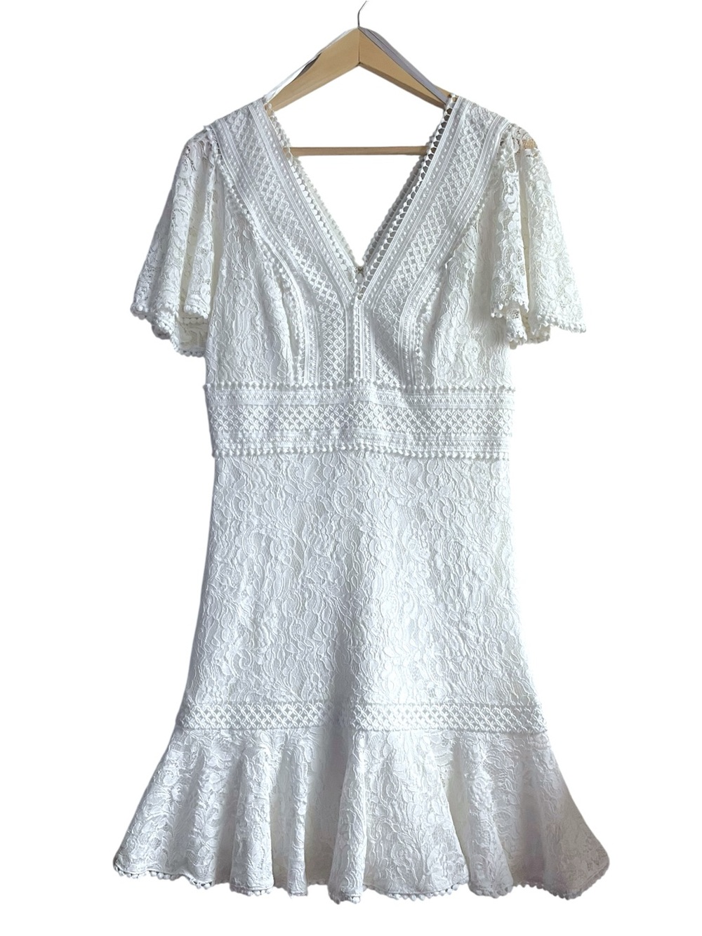 Eliza J Ivory Flounce Lace Dress Size 10 - Picture 2 of 16
